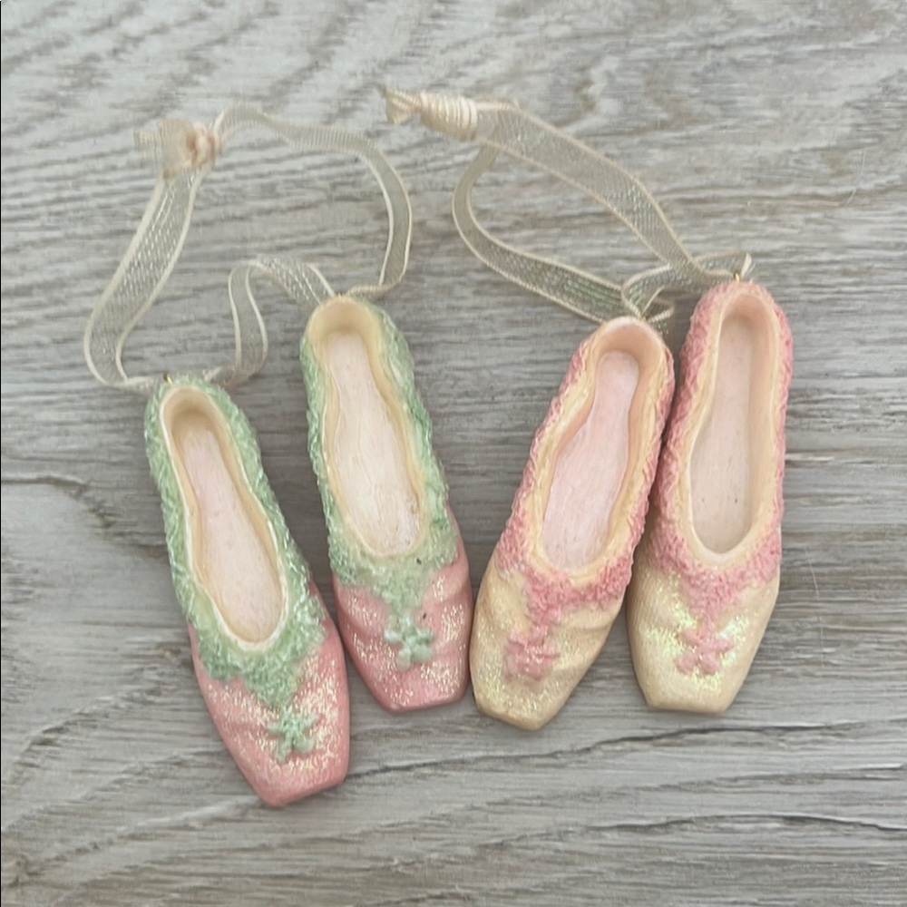 Set of 2 Resin Pastel Ballet Shoe Ornaments